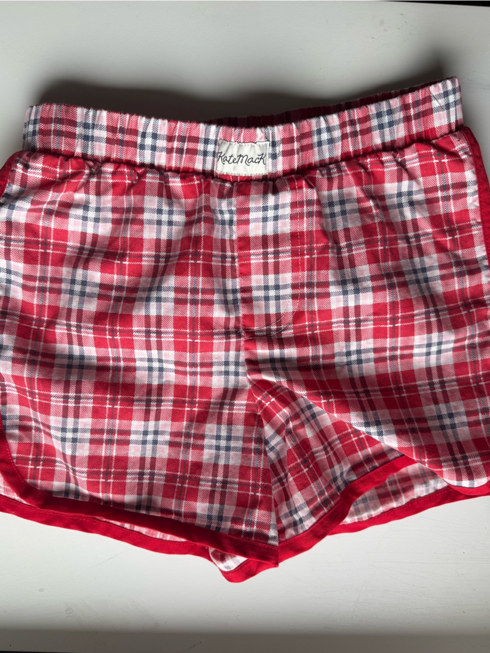 Kate Mack Red White Navy Plaid Girls Boxer Shorts